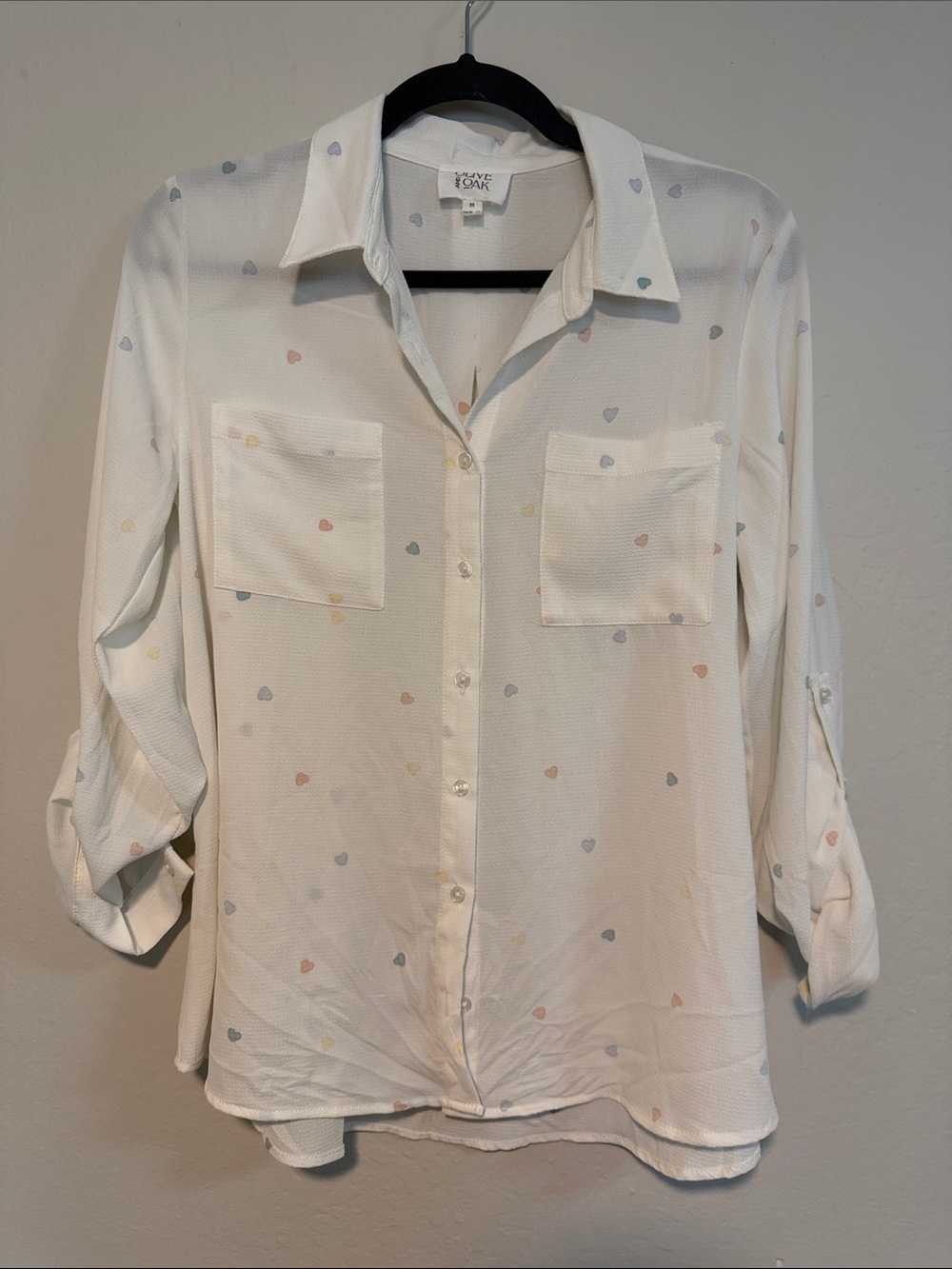 Button-Down Shirt in White with Multicolored Hearts